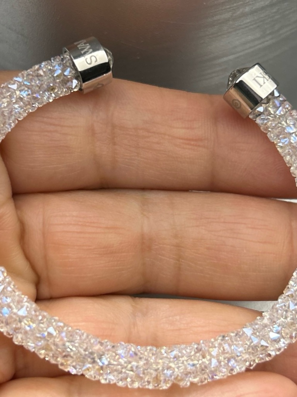 Swarovski Iridescent Crystal Pavé Open Cuff Bracelet - Clear/White